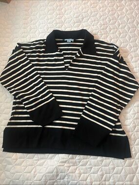 CeCe Black and White Striped V-Neck Men’s Sweater